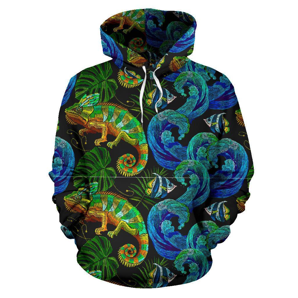 Chameleon Pattern Print Men Women Pullover Hoodie-grizzshop