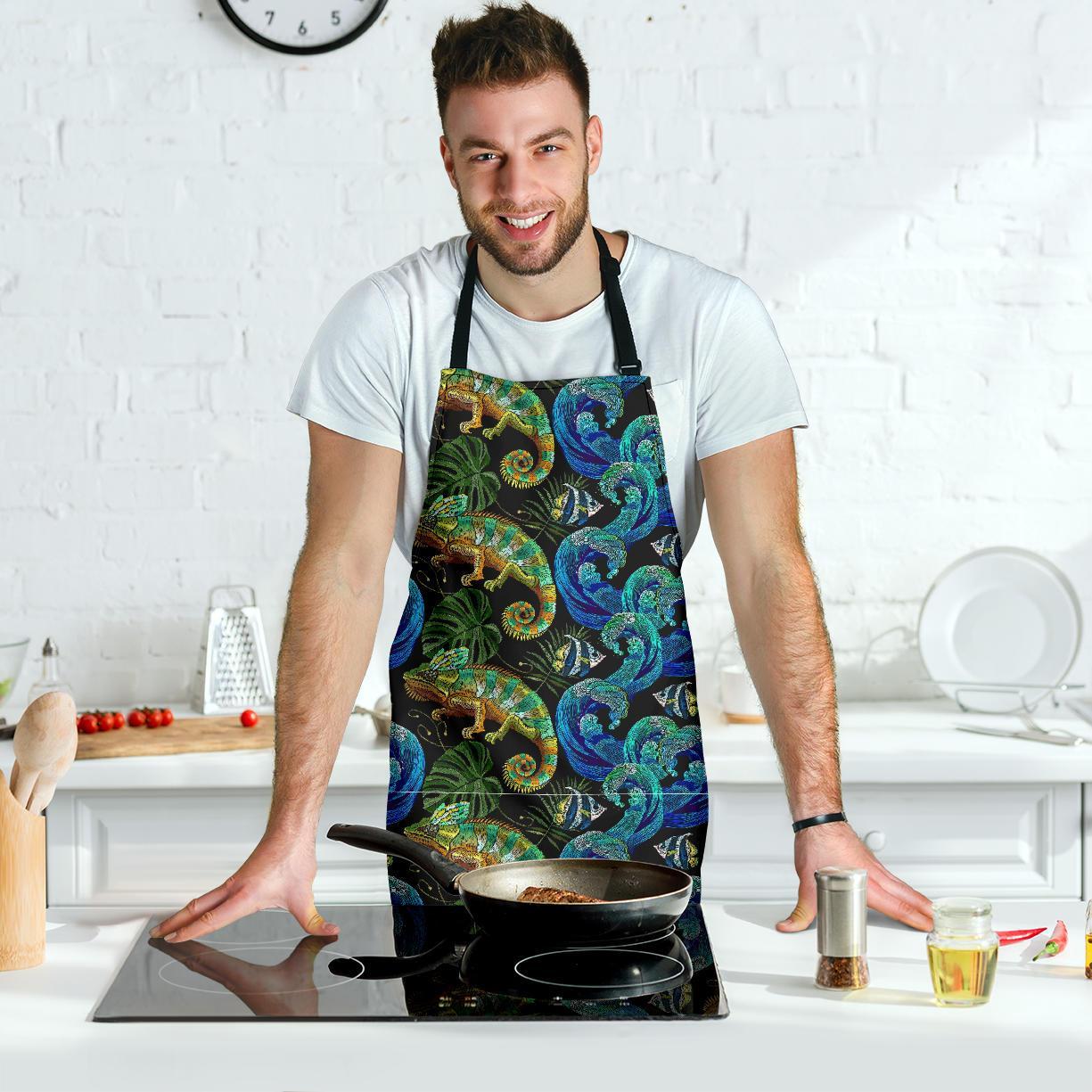 Chameleon Pattern Print Men's Apron-grizzshop