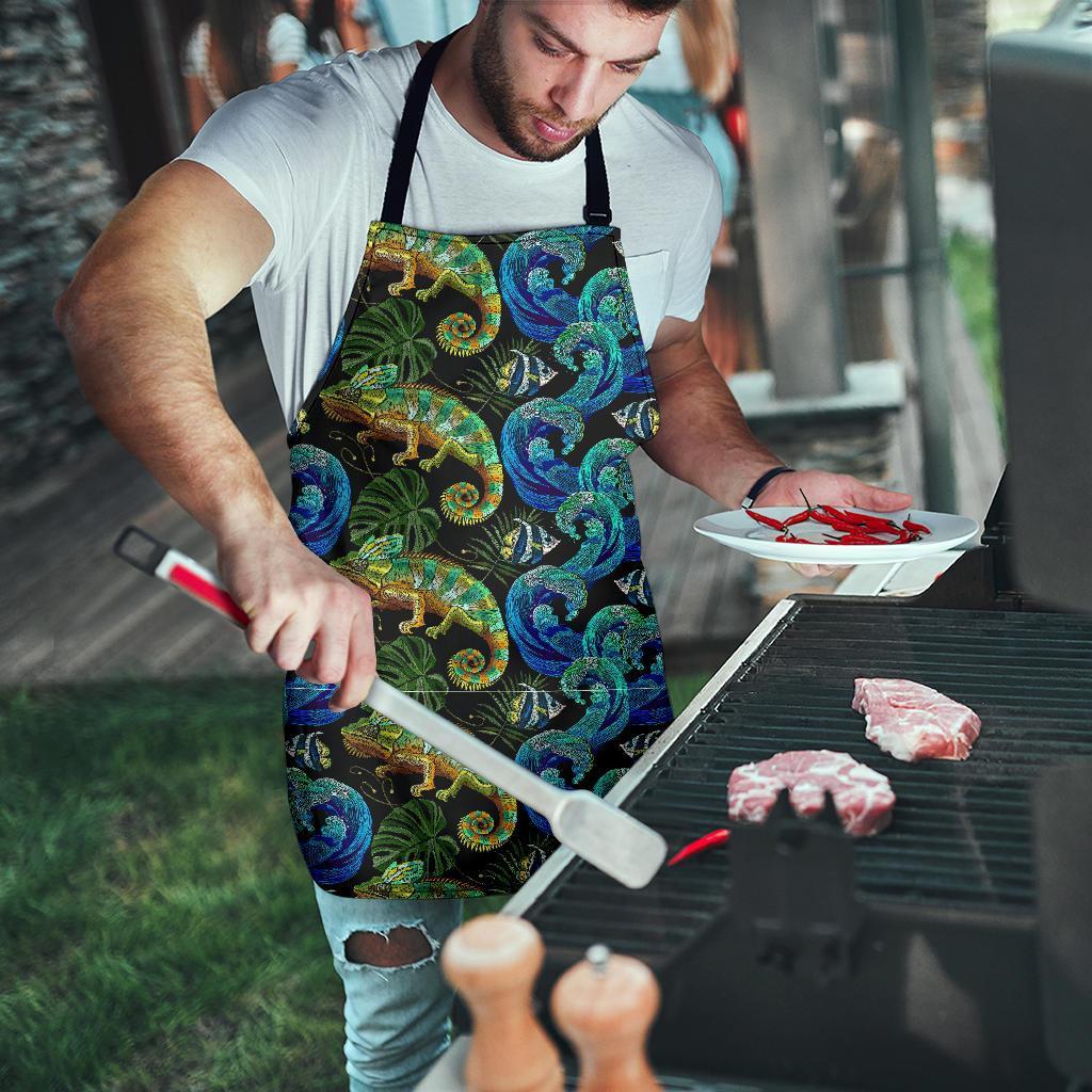 Chameleon Pattern Print Men's Apron-grizzshop