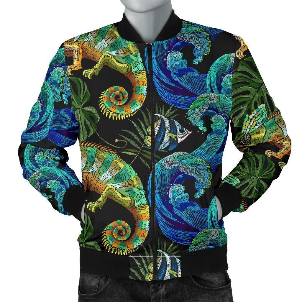 Chameleon Pattern Print Men's Bomber Jacket-grizzshop