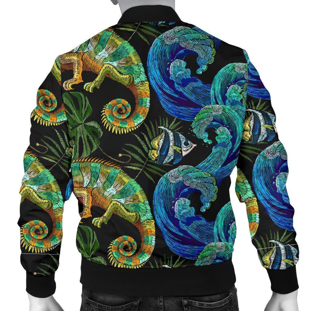 Chameleon Pattern Print Men's Bomber Jacket-grizzshop