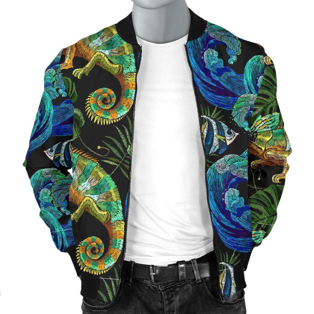 Chameleon Pattern Print Men's Bomber Jacket-grizzshop