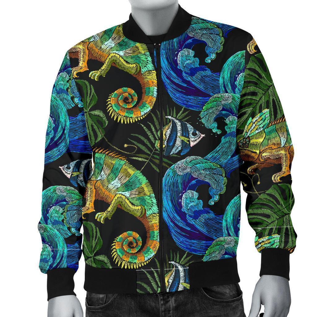 Chameleon Pattern Print Men's Bomber Jacket-grizzshop