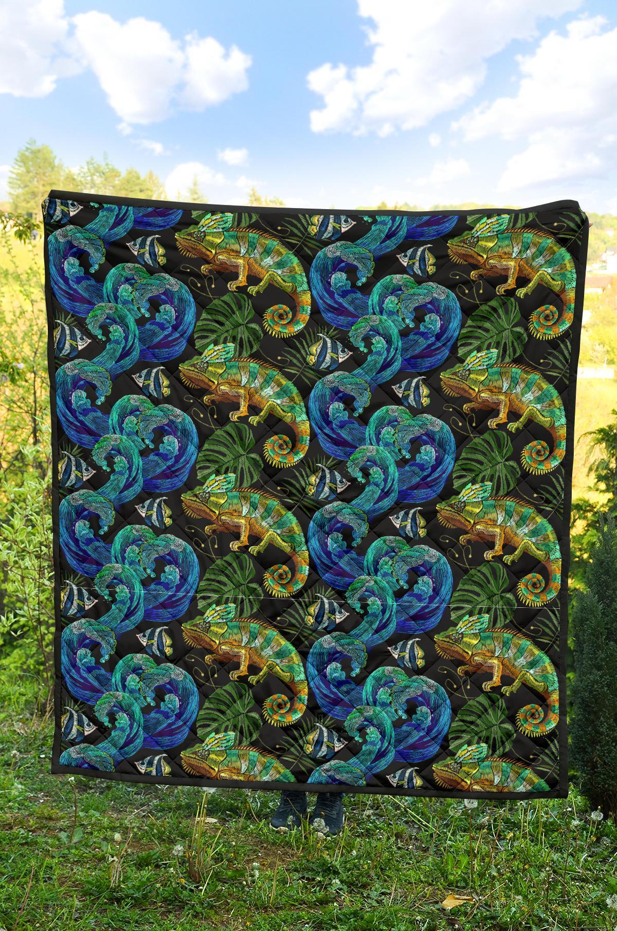 Chameleon Pattern Print Quilt-grizzshop