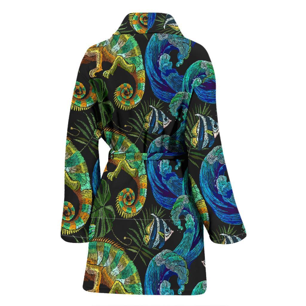 Chameleon Pattern Print Women Long Robe-grizzshop