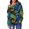 Chameleon Pattern Print Women Off Shoulder Sweatshirt-grizzshop