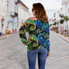 Chameleon Pattern Print Women Off Shoulder Sweatshirt-grizzshop