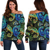 Chameleon Pattern Print Women Off Shoulder Sweatshirt-grizzshop