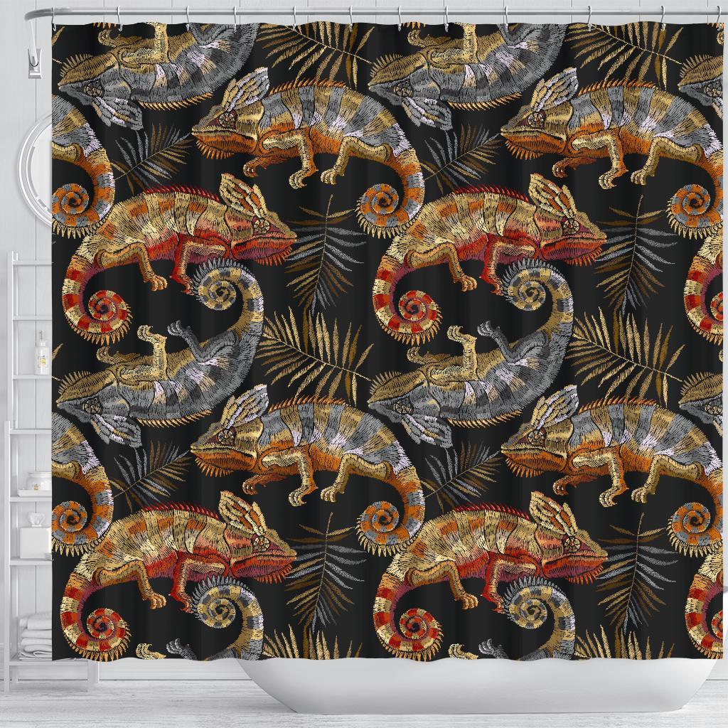 Chameleon Print Pattern Bathroom Shower Curtain-grizzshop