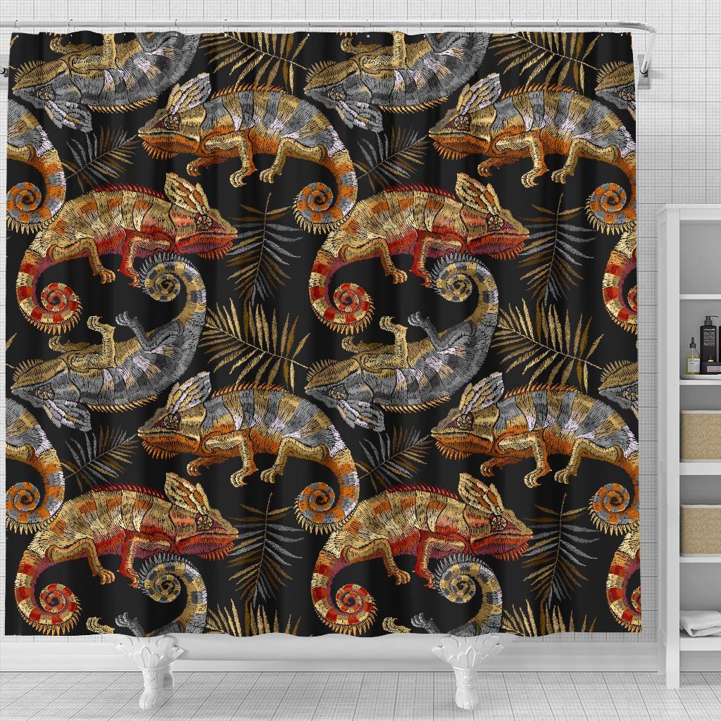 Chameleon Print Pattern Bathroom Shower Curtain-grizzshop