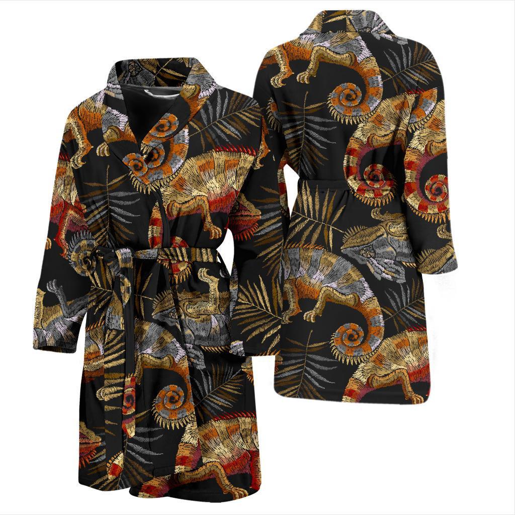 Chameleon Print Pattern Men Long Robe-grizzshop