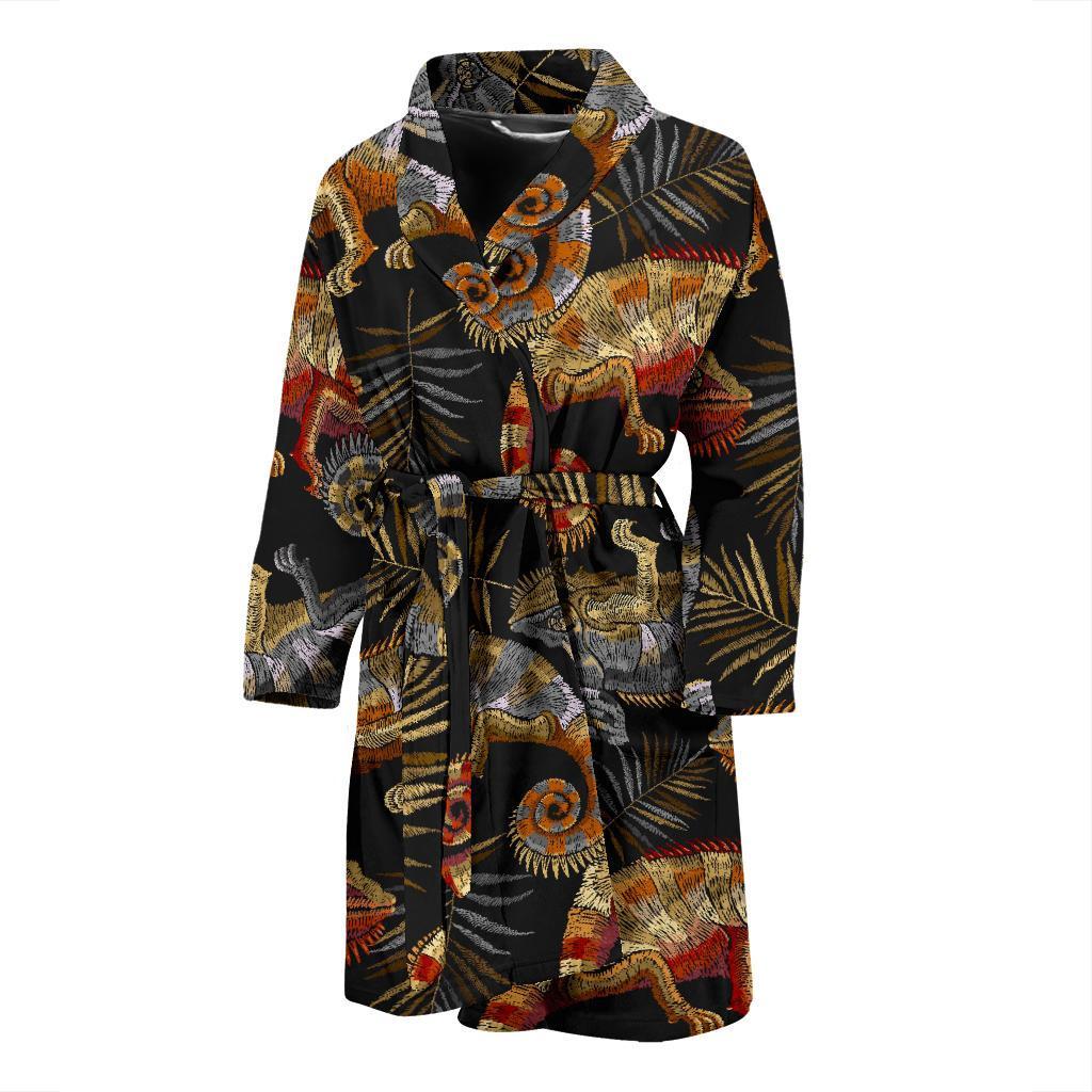 Chameleon Print Pattern Men Long Robe-grizzshop