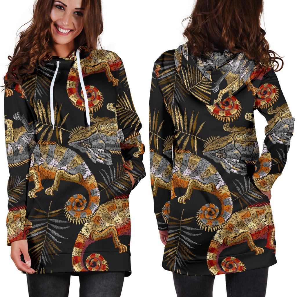 Chameleon Print Pattern Women Hoodie Dress-grizzshop