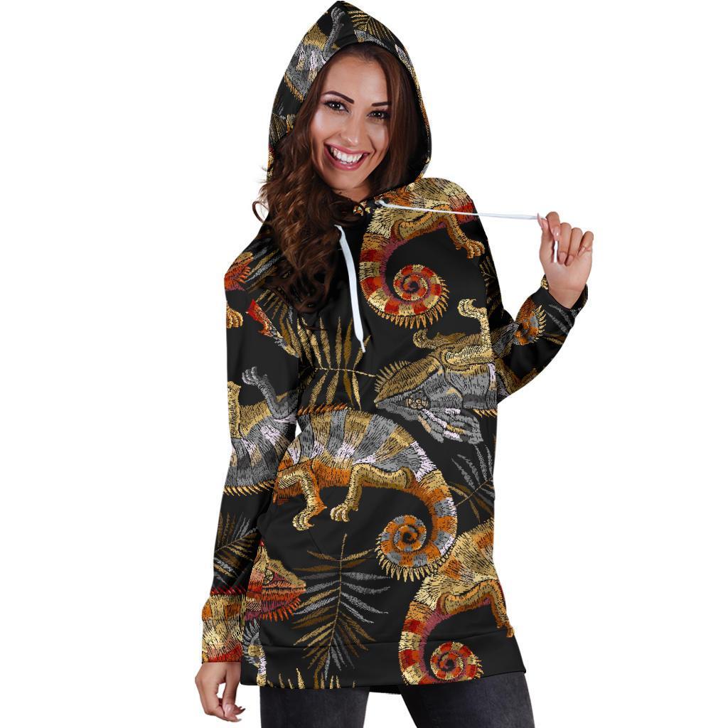 Chameleon Print Pattern Women Hoodie Dress-grizzshop