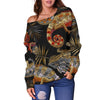 Chameleon Print Pattern Women Off Shoulder Sweatshirt-grizzshop