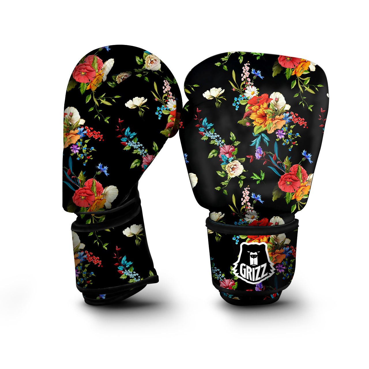 Chamomile And Poppy Print Pattern Boxing Gloves-grizzshop