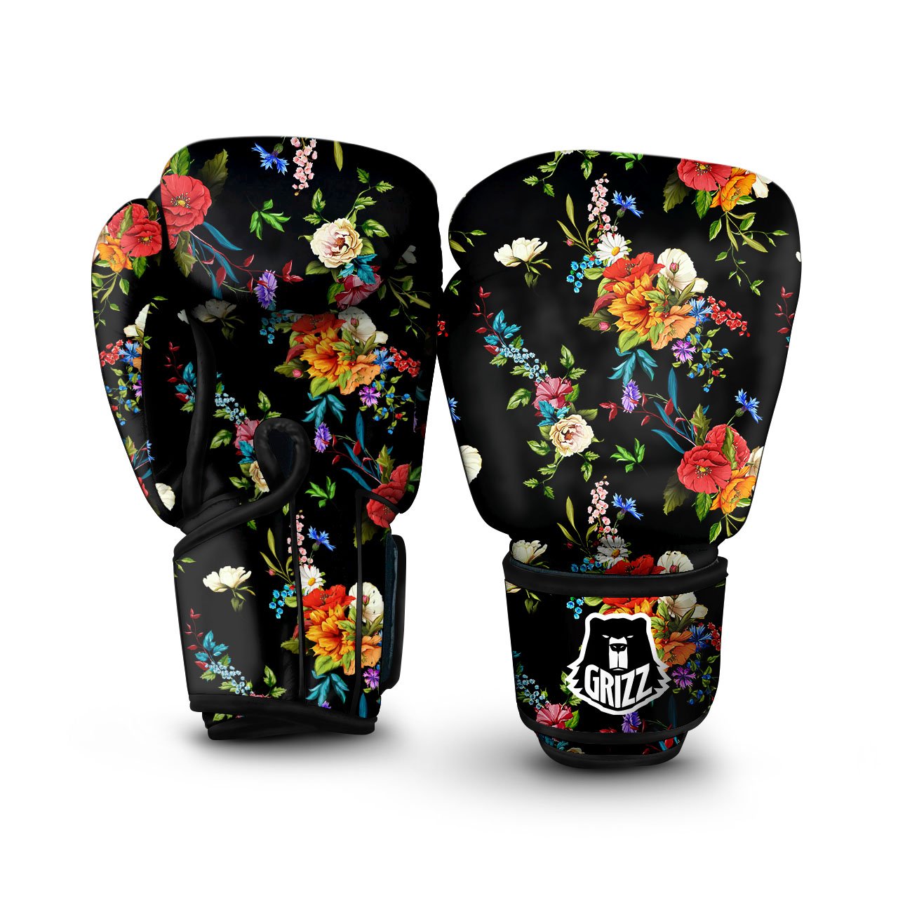 Chamomile And Poppy Print Pattern Boxing Gloves-grizzshop