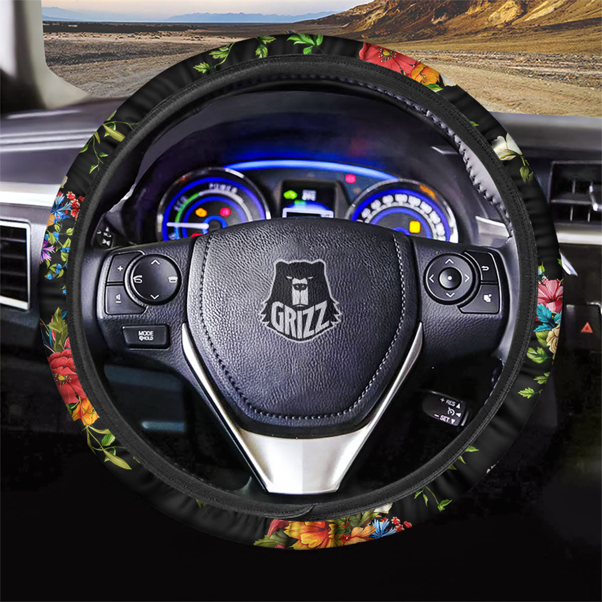Chamomile And Poppy Print Pattern Car Steering Wheel Cover-grizzshop
