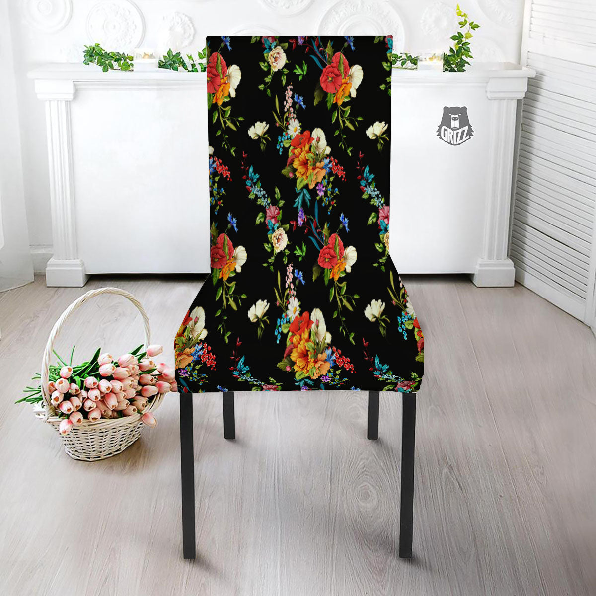 Chamomile And Poppy Print Pattern Dining Chair Slipcover-grizzshop