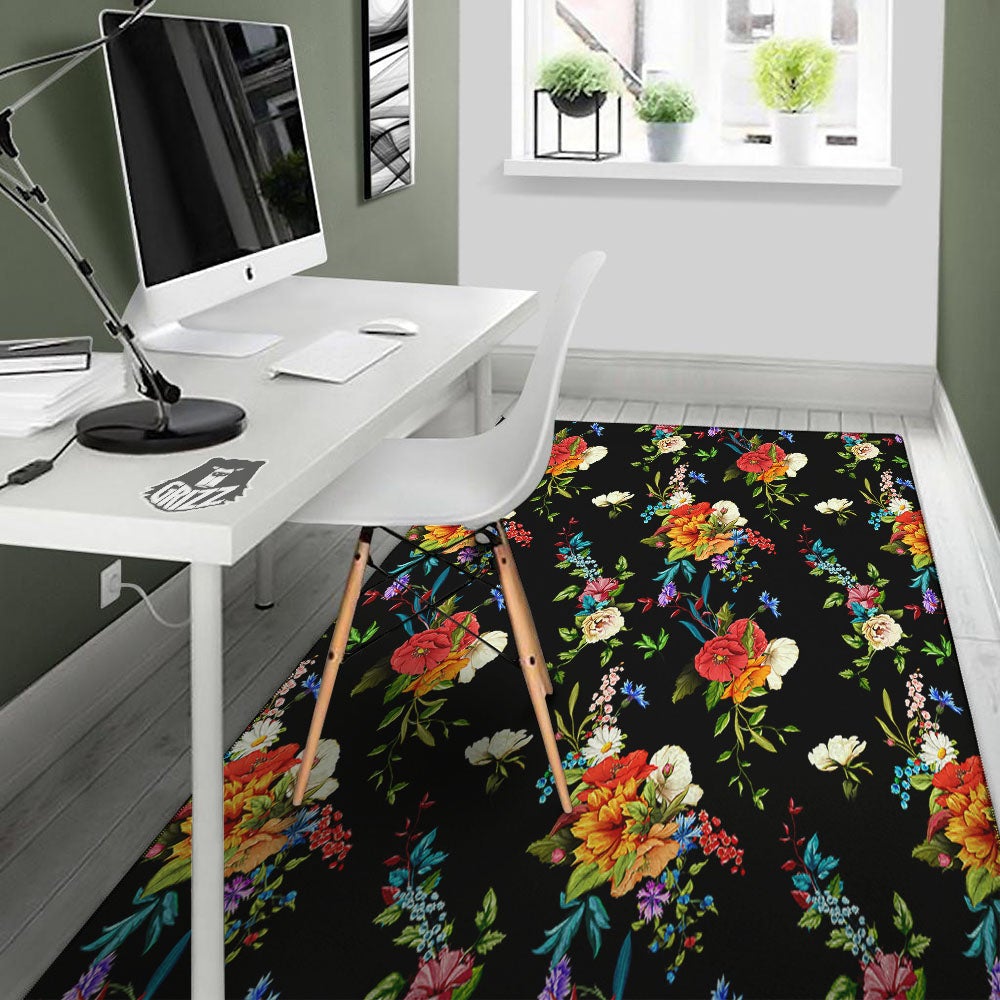 Chamomile And Poppy Print Pattern Floor Mat-grizzshop