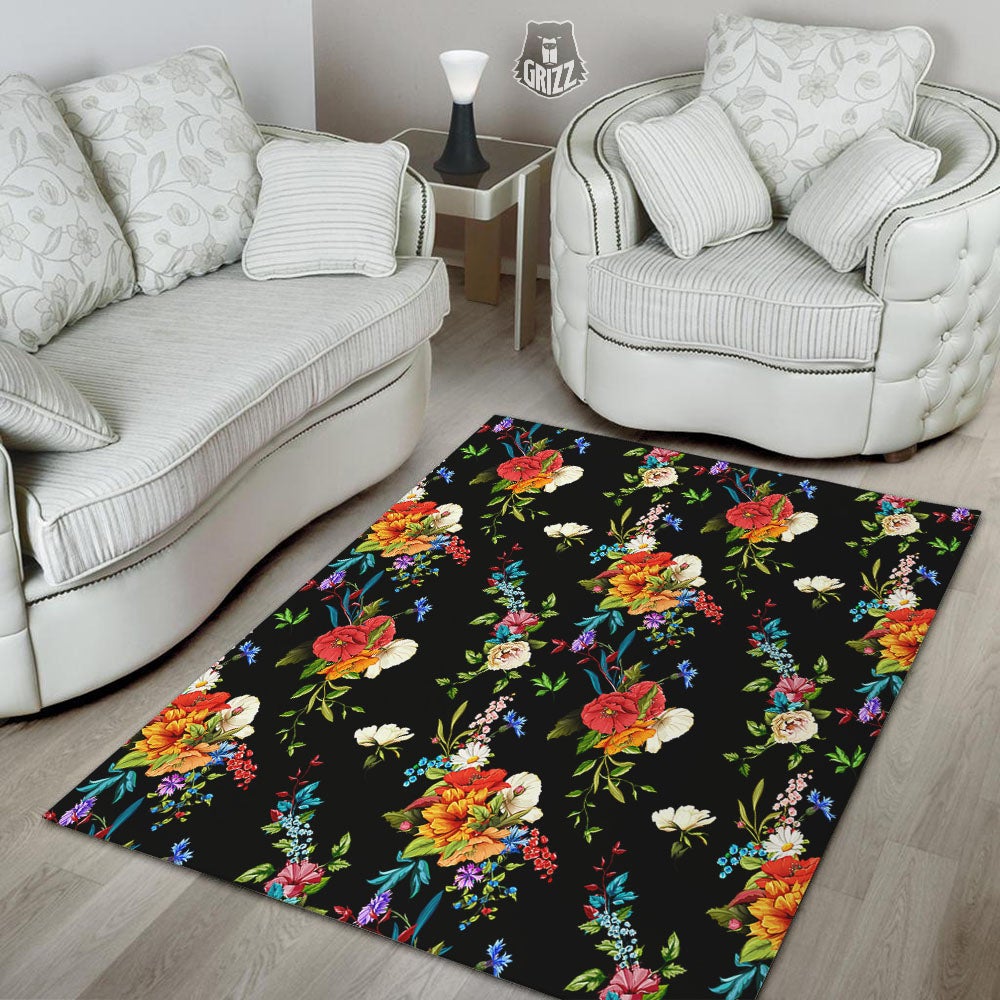 Chamomile And Poppy Print Pattern Floor Mat-grizzshop