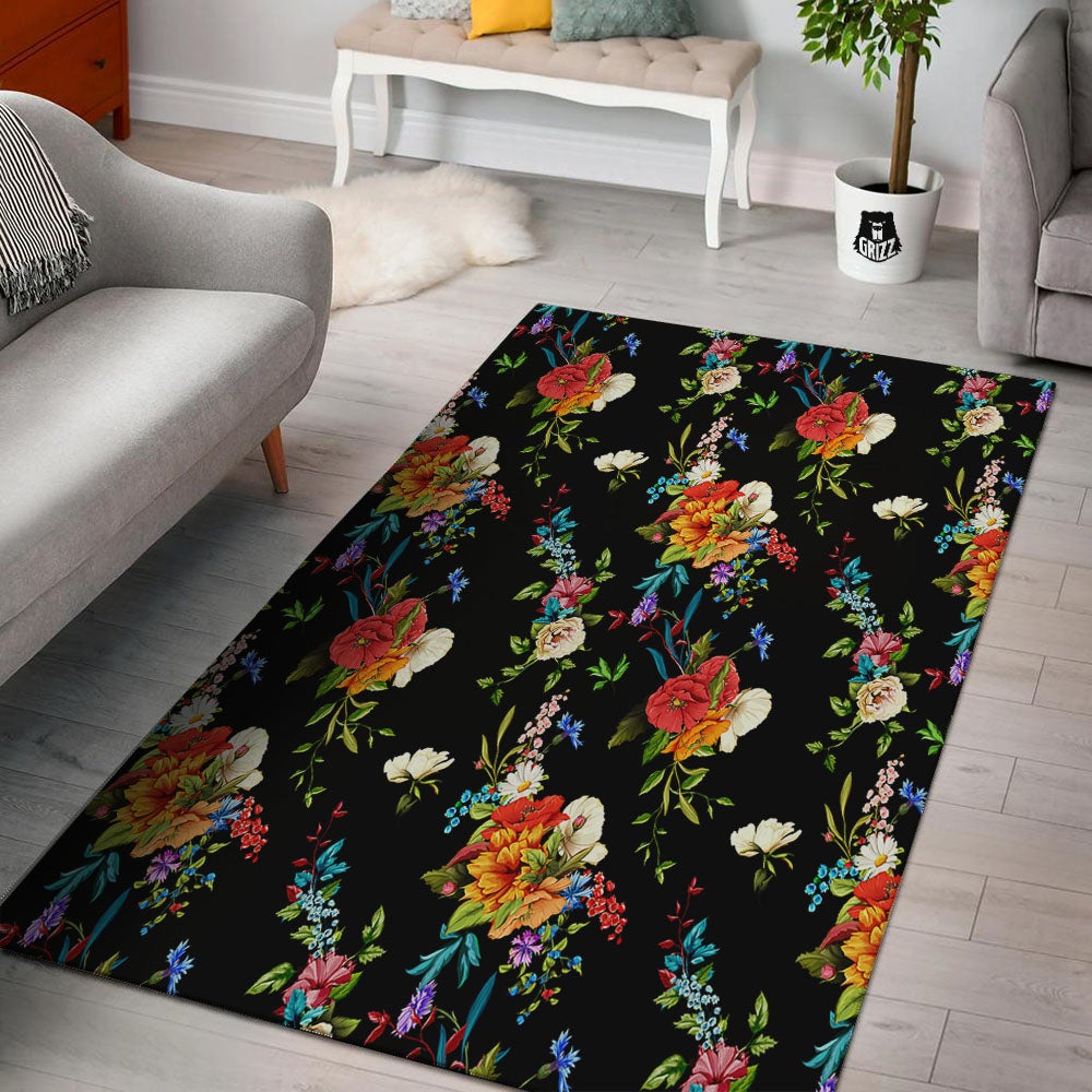 Chamomile And Poppy Print Pattern Floor Mat-grizzshop