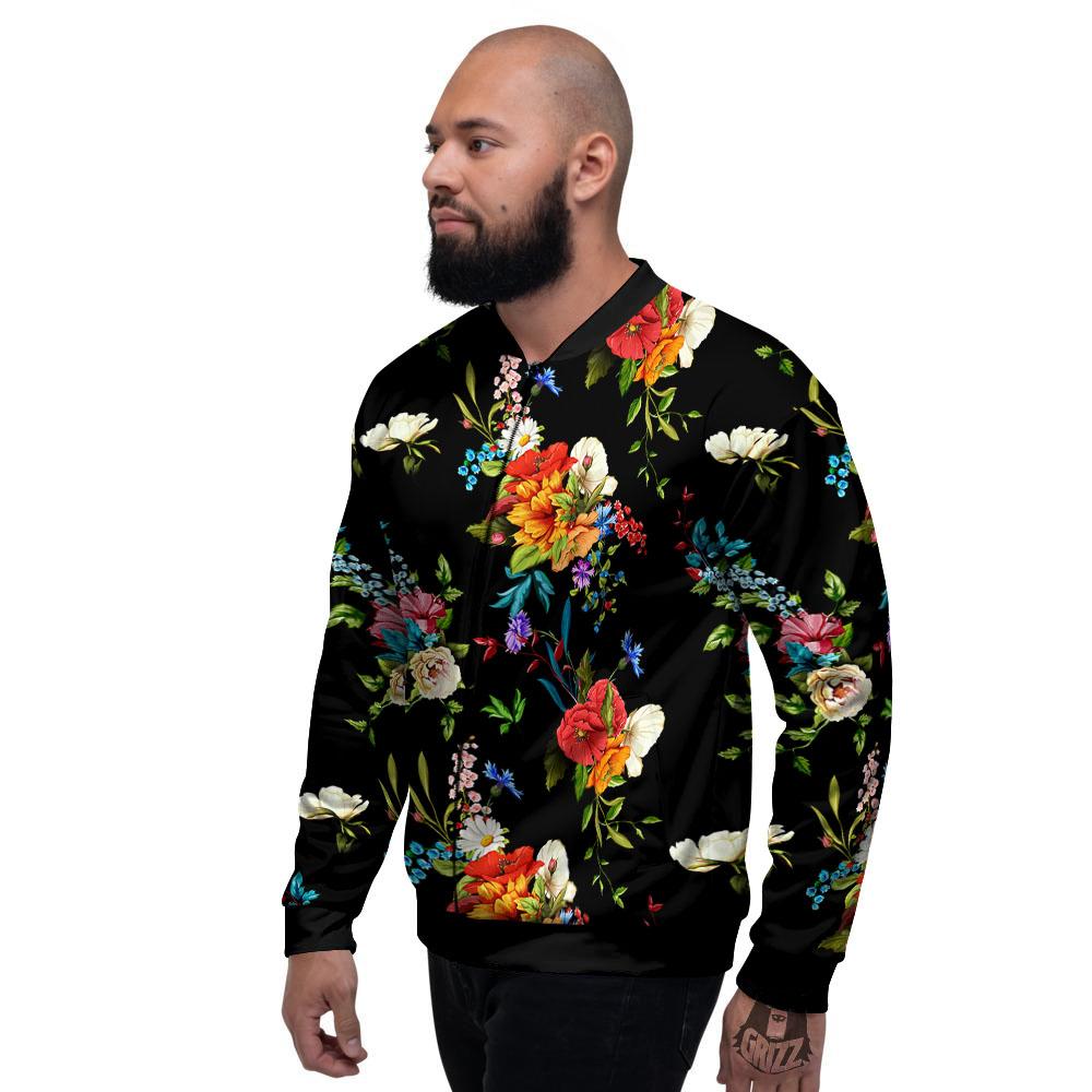 Chamomile And Poppy Print Pattern Men's Bomber Jacket-grizzshop