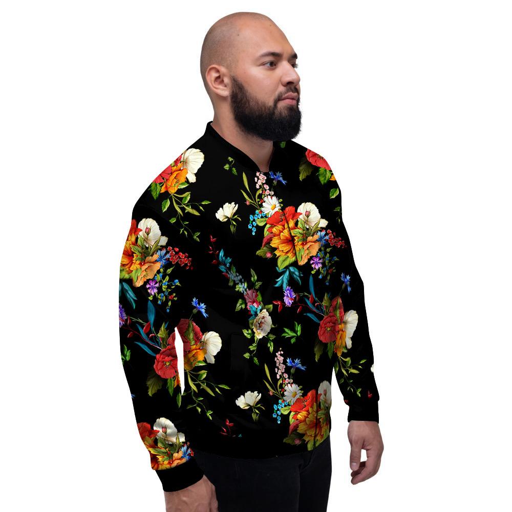 Chamomile And Poppy Print Pattern Men's Bomber Jacket-grizzshop