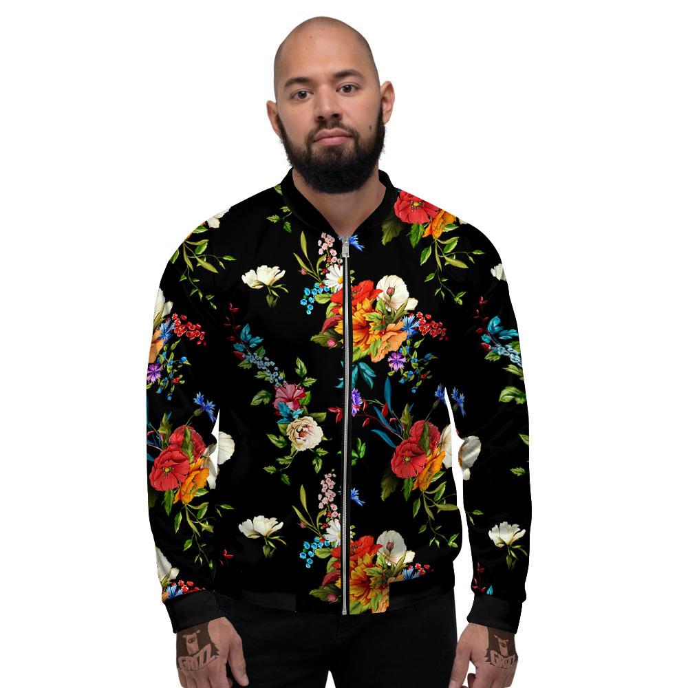Chamomile And Poppy Print Pattern Men's Bomber Jacket-grizzshop