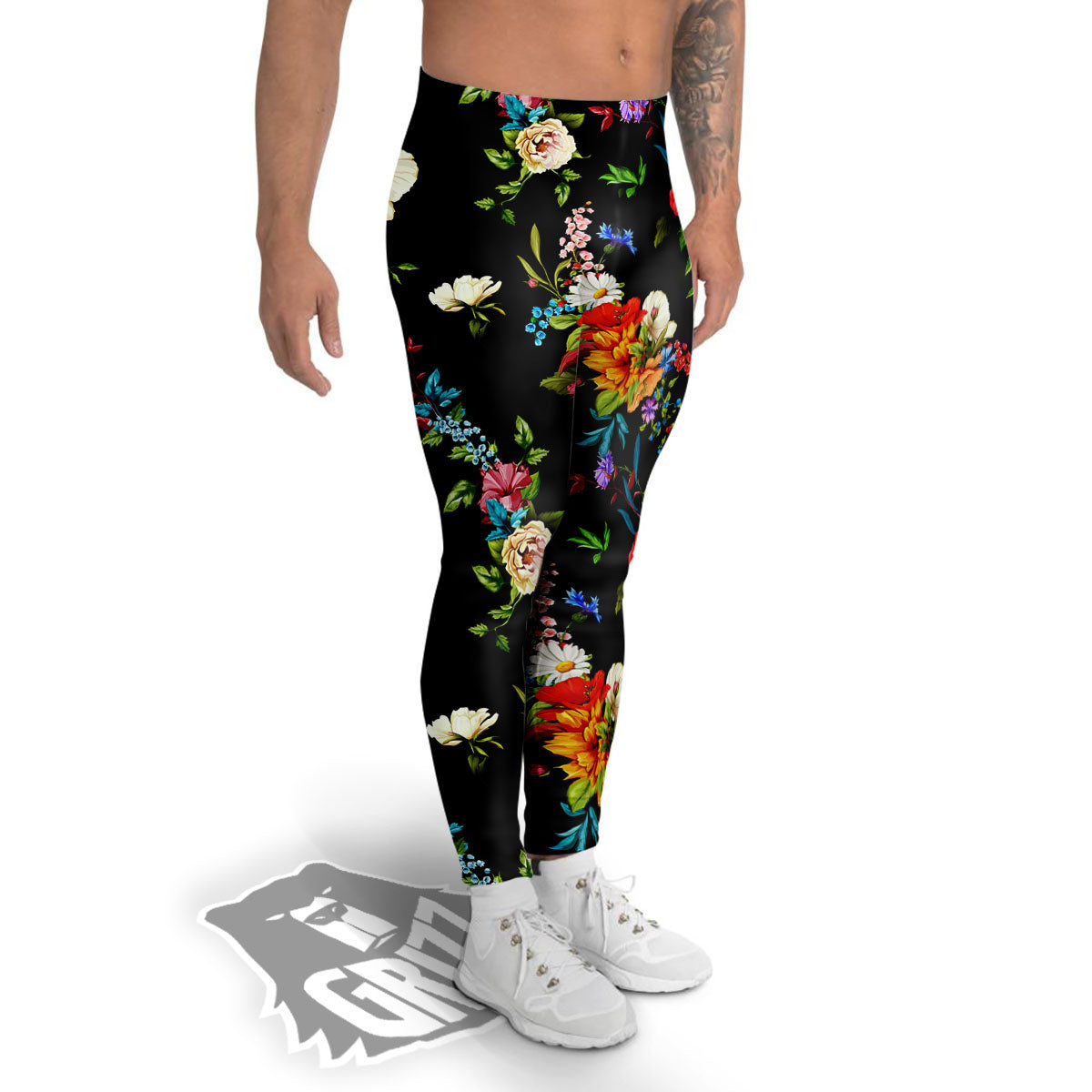 Chamomile And Poppy Print Pattern Men's Leggings-grizzshop