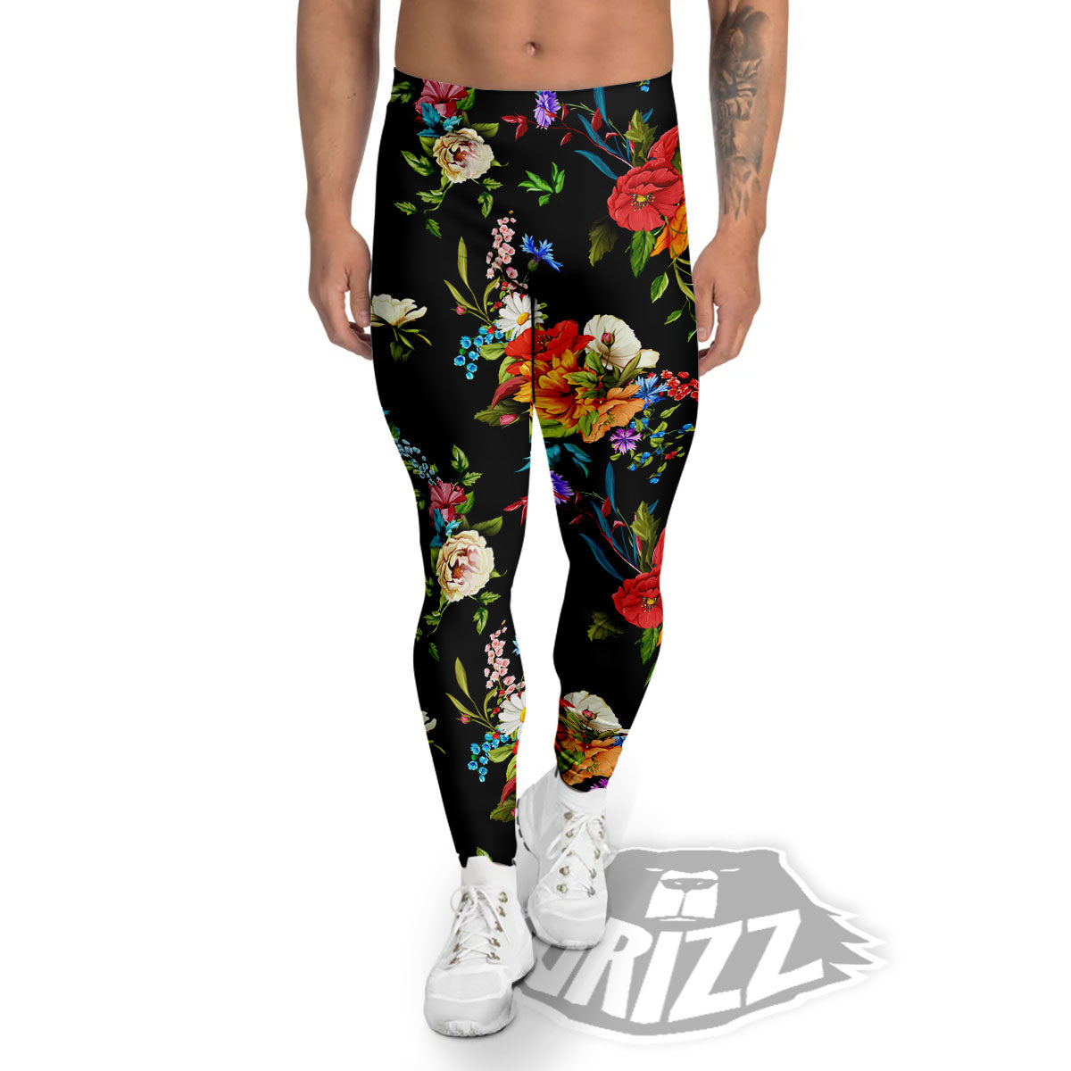 Chamomile And Poppy Print Pattern Men's Leggings-grizzshop