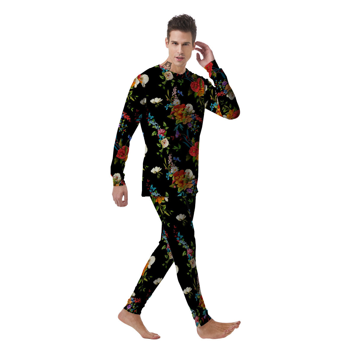 Chamomile And Poppy Print Pattern Men's Pajamas-grizzshop