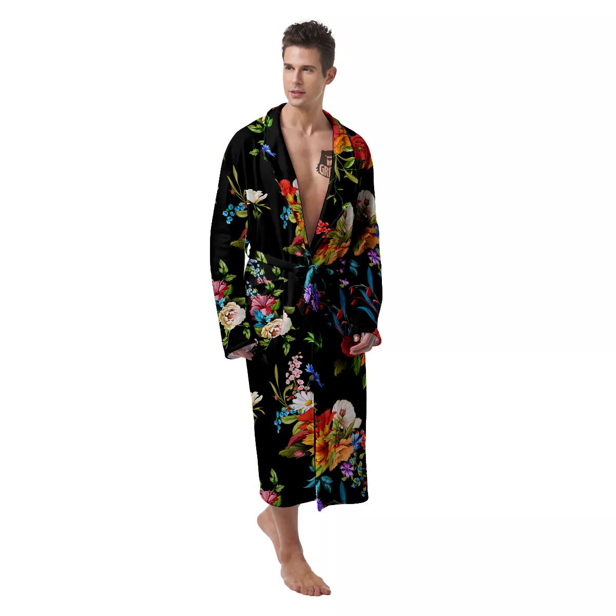 Chamomile And Poppy Print Pattern Men's Robe-grizzshop