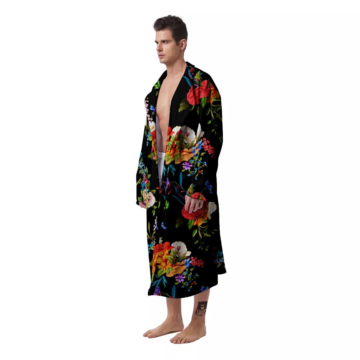 Chamomile And Poppy Print Pattern Men's Robe-grizzshop
