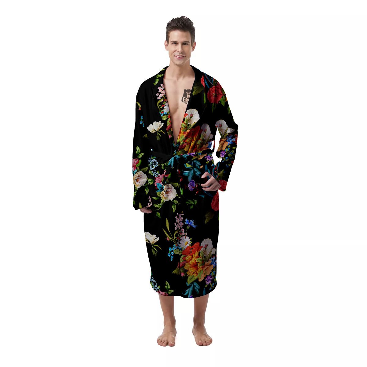 Chamomile And Poppy Print Pattern Men's Robe-grizzshop