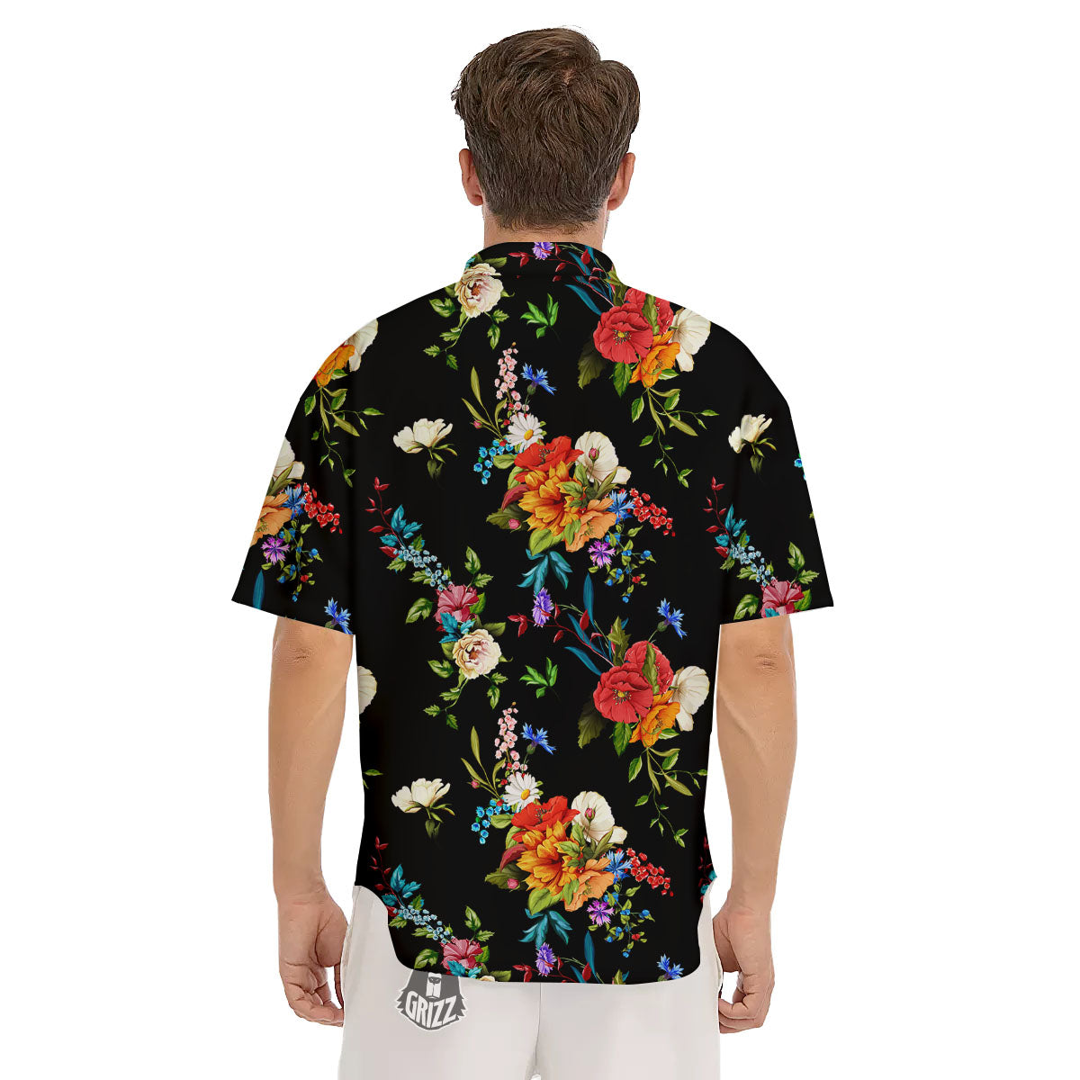 Chamomile And Poppy Print Pattern Men's Short Sleeve Shirts-grizzshop