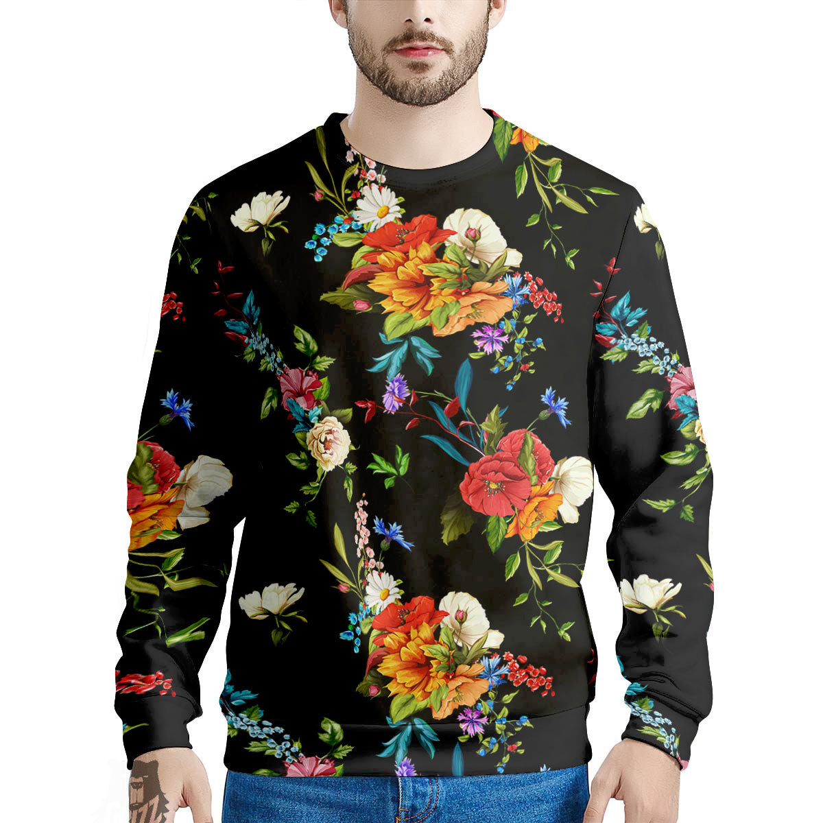 Chamomile And Poppy Print Pattern Men's Sweatshirt-grizzshop