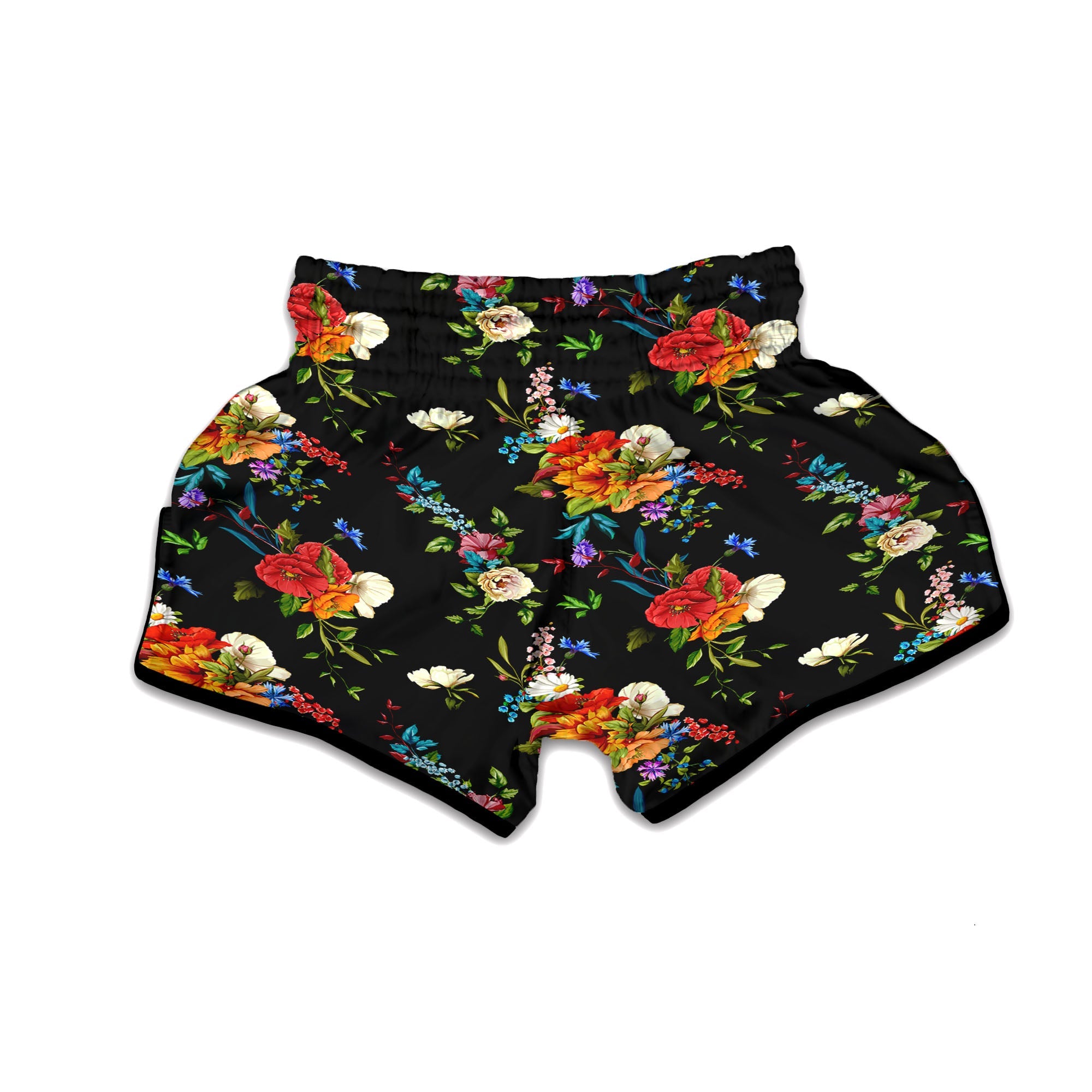 Chamomile And Poppy Print Pattern Muay Thai Boxing Shorts-grizzshop