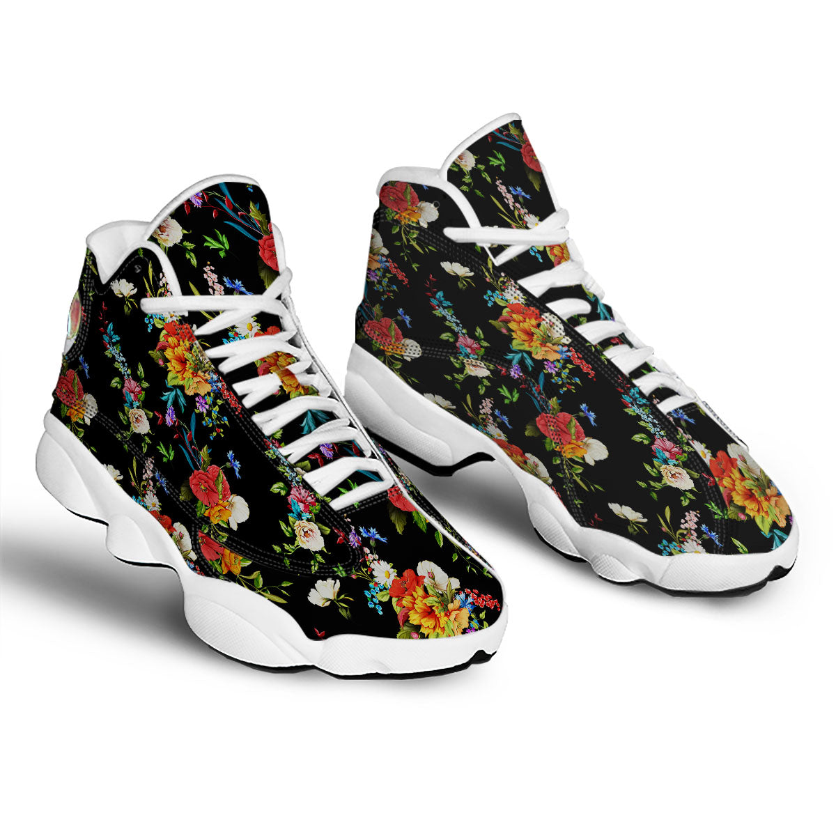 Chamomile And Poppy Print Pattern White Basketball Shoes-grizzshop