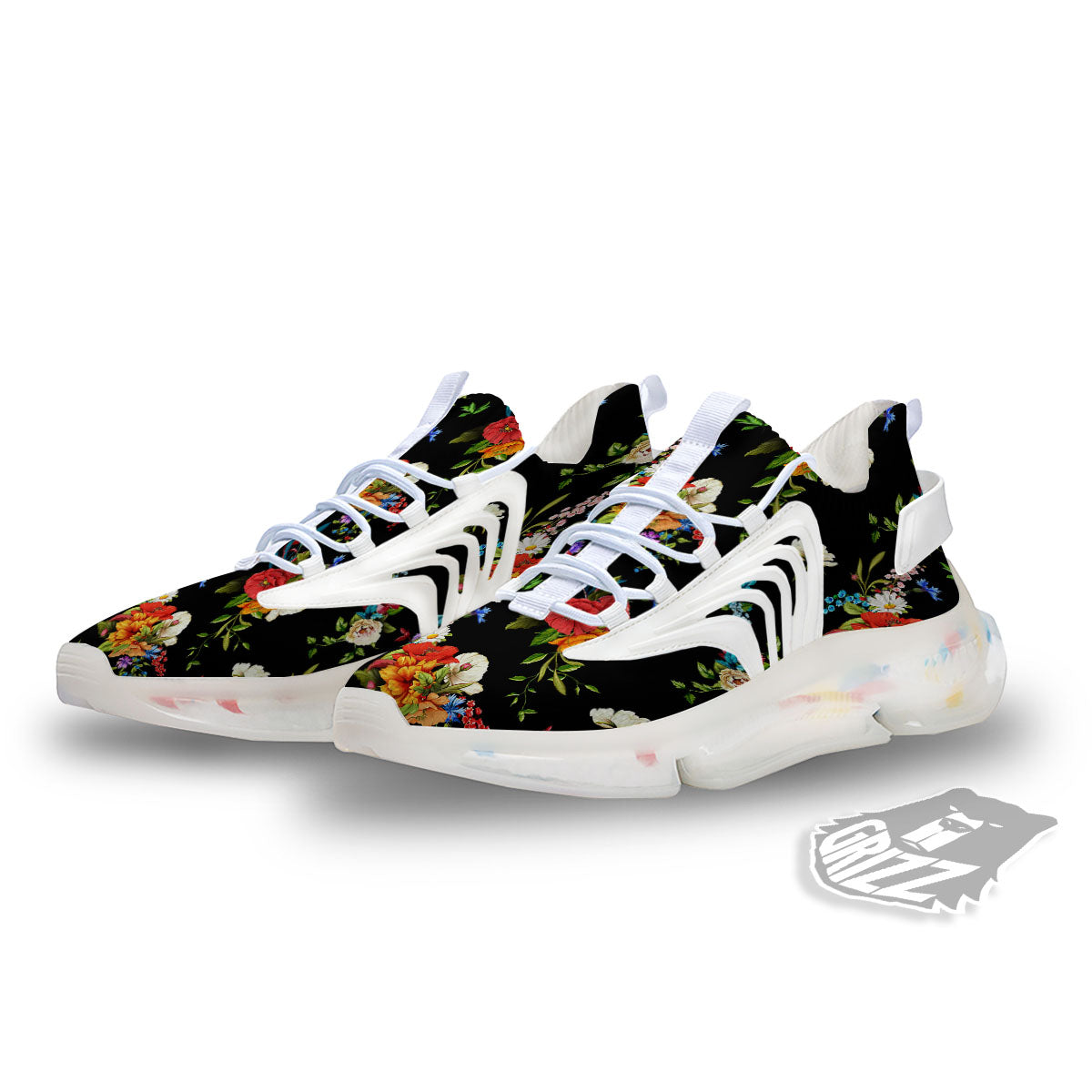Chamomile And Poppy Print Pattern White Gym Shoes-grizzshop