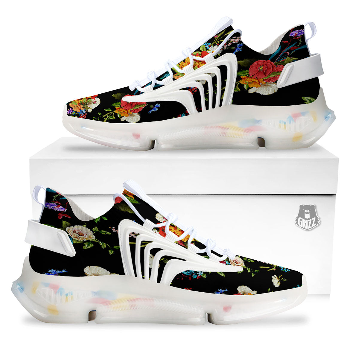 Chamomile And Poppy Print Pattern White Gym Shoes-grizzshop