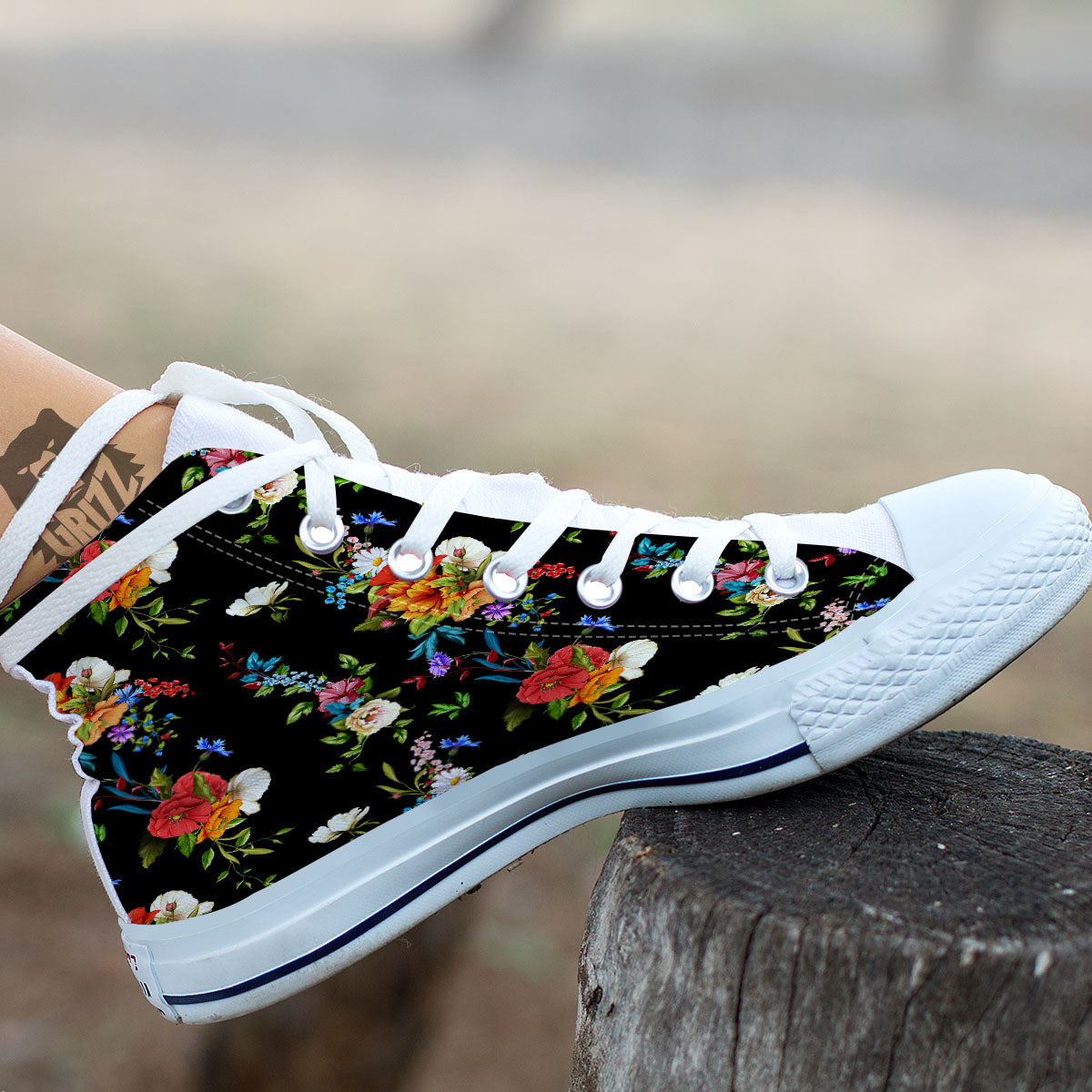 Chamomile And Poppy Print Pattern White High Top Shoes-grizzshop