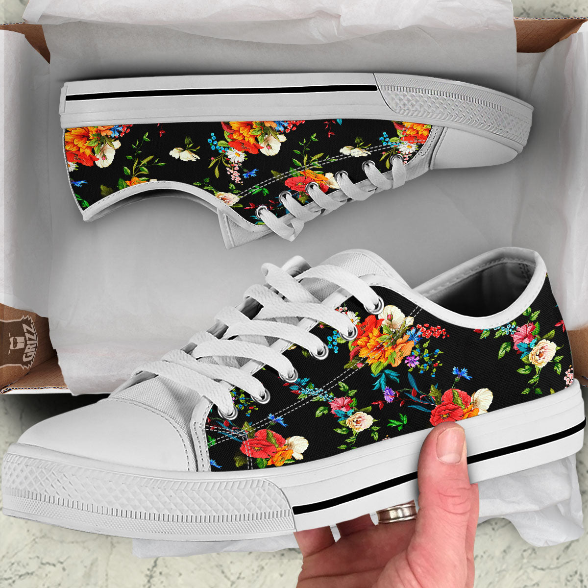 Chamomile And Poppy Print Pattern White Low Top Shoes-grizzshop