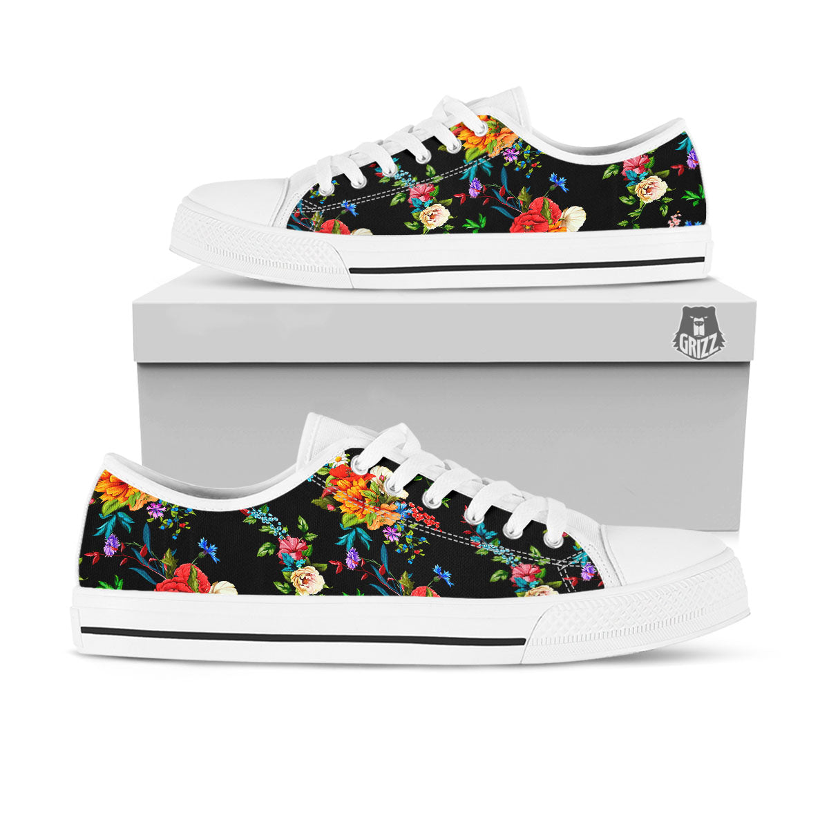 Chamomile And Poppy Print Pattern White Low Top Shoes-grizzshop
