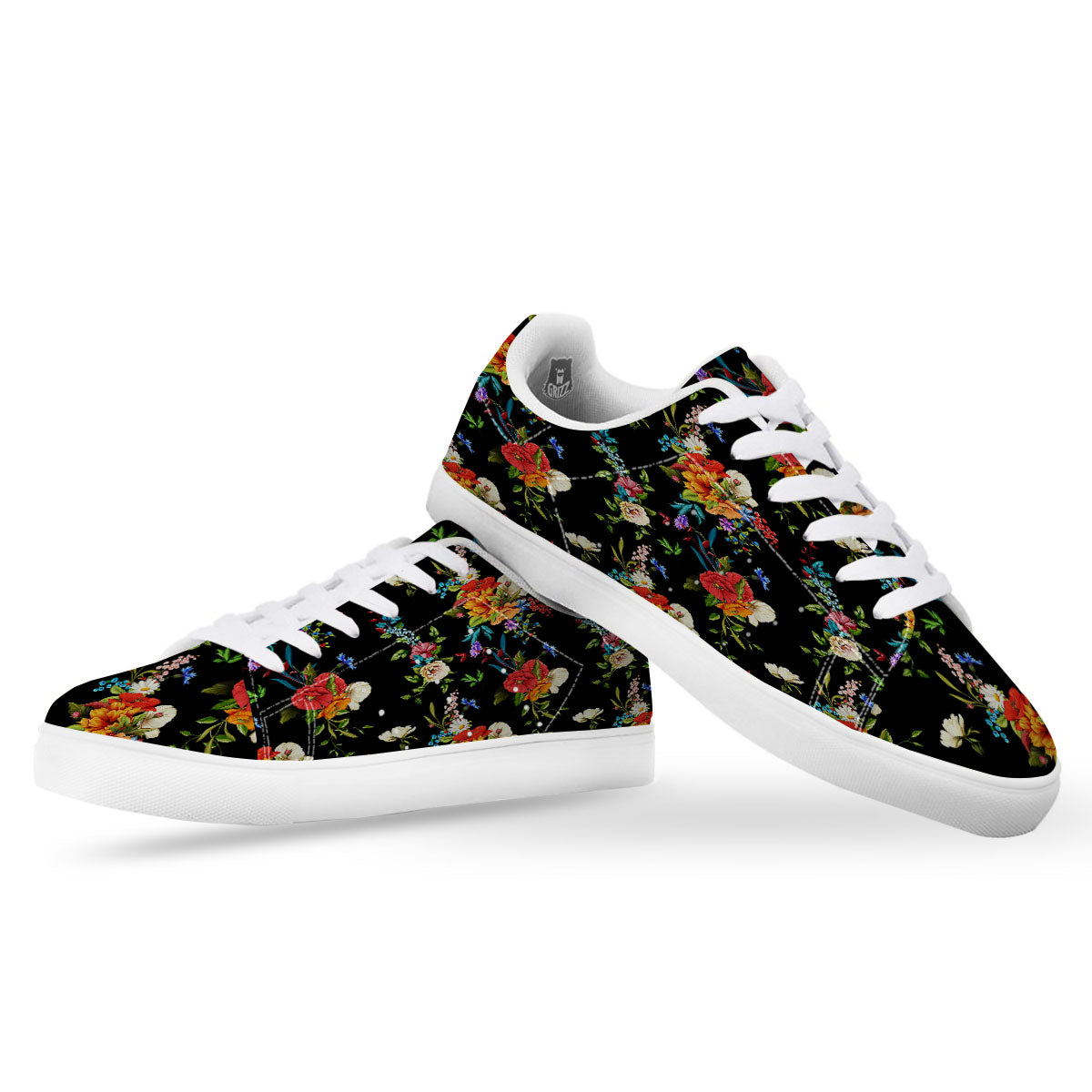 Chamomile And Poppy Print Pattern White Low Top Sneakers-grizzshop