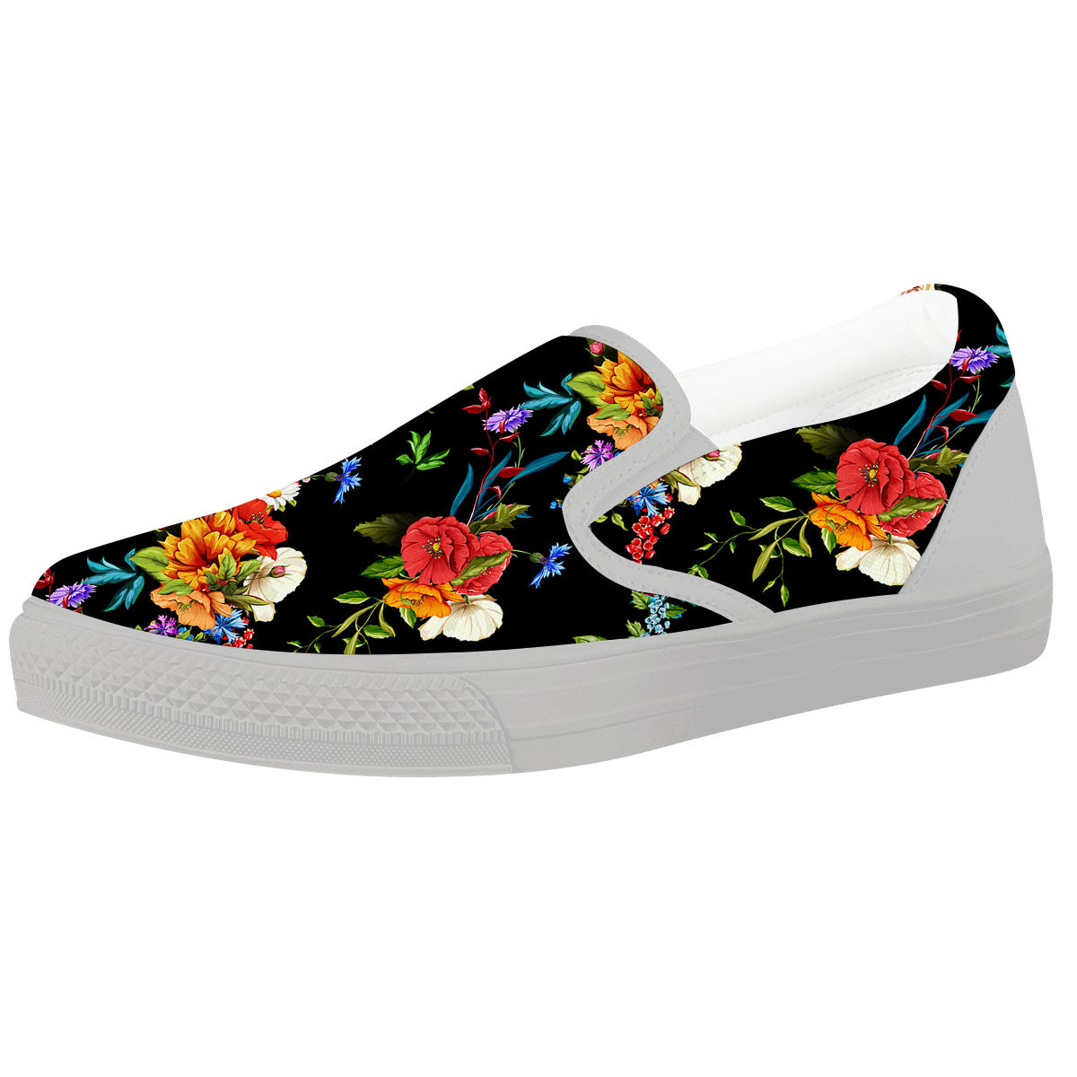 Chamomile And Poppy Print Pattern White Slip On Shoes-grizzshop