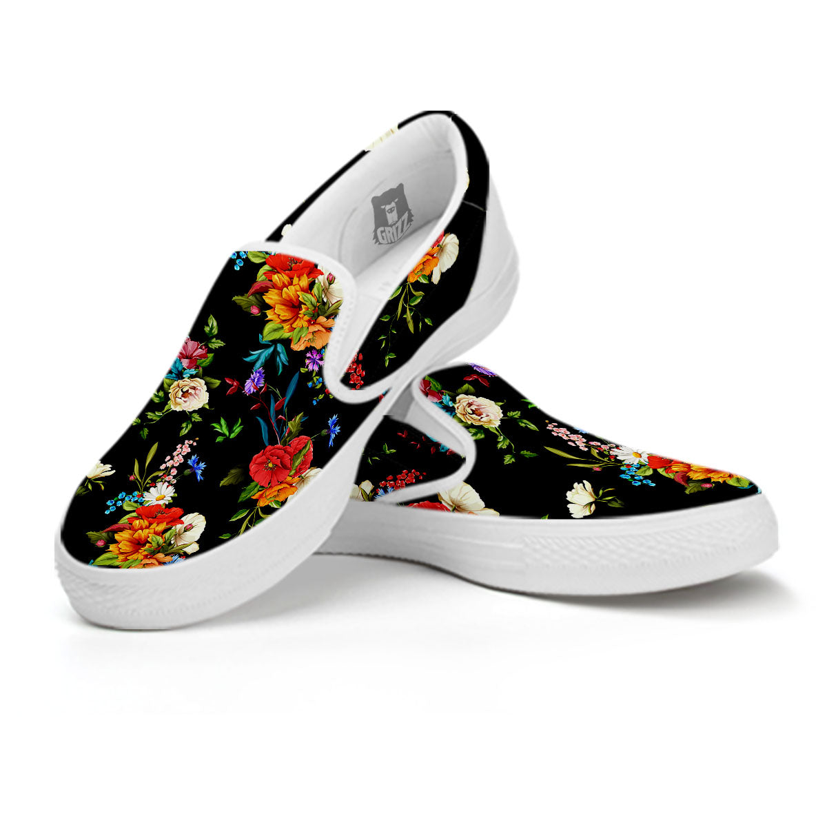 Chamomile And Poppy Print Pattern White Slip On Shoes-grizzshop