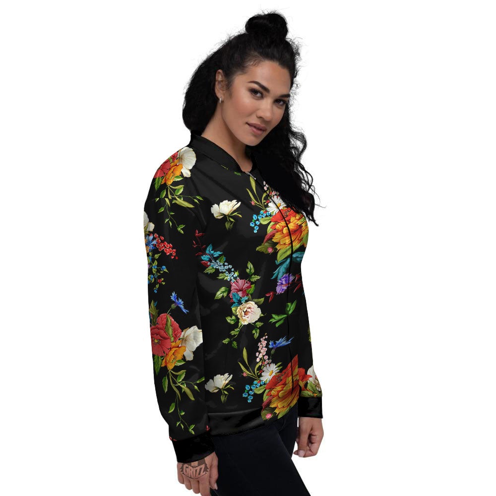 Chamomile And Poppy Print Pattern Women's Bomber Jacket-grizzshop