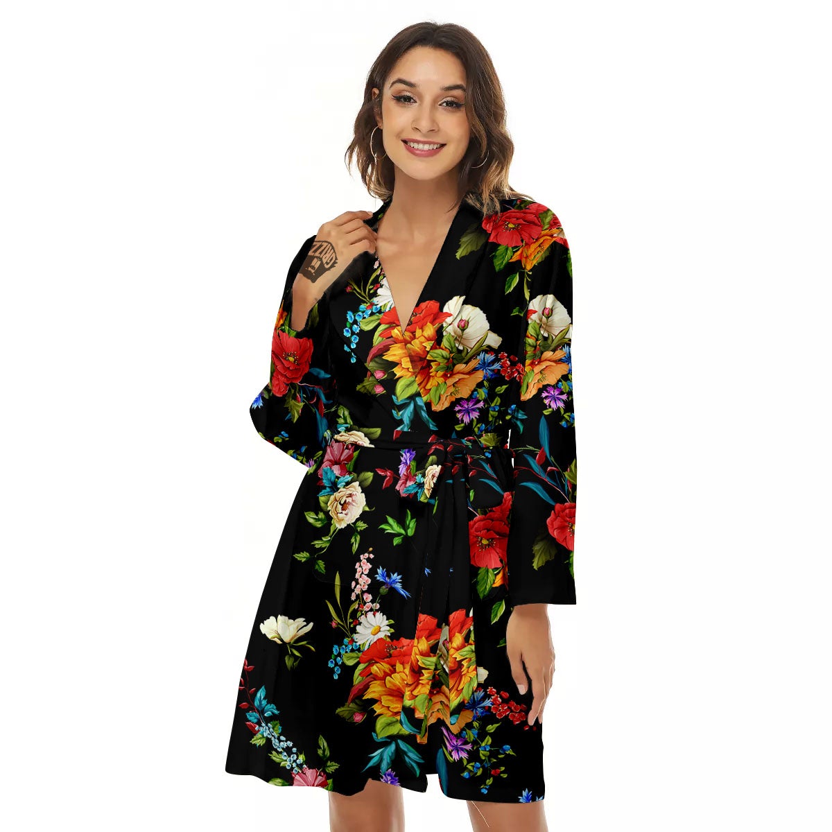 Chamomile And Poppy Print Pattern Women's Robe-grizzshop