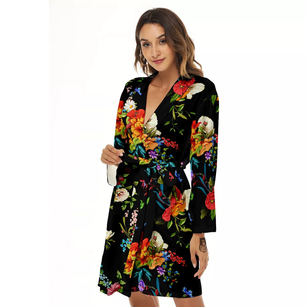 Chamomile And Poppy Print Pattern Women's Robe-grizzshop